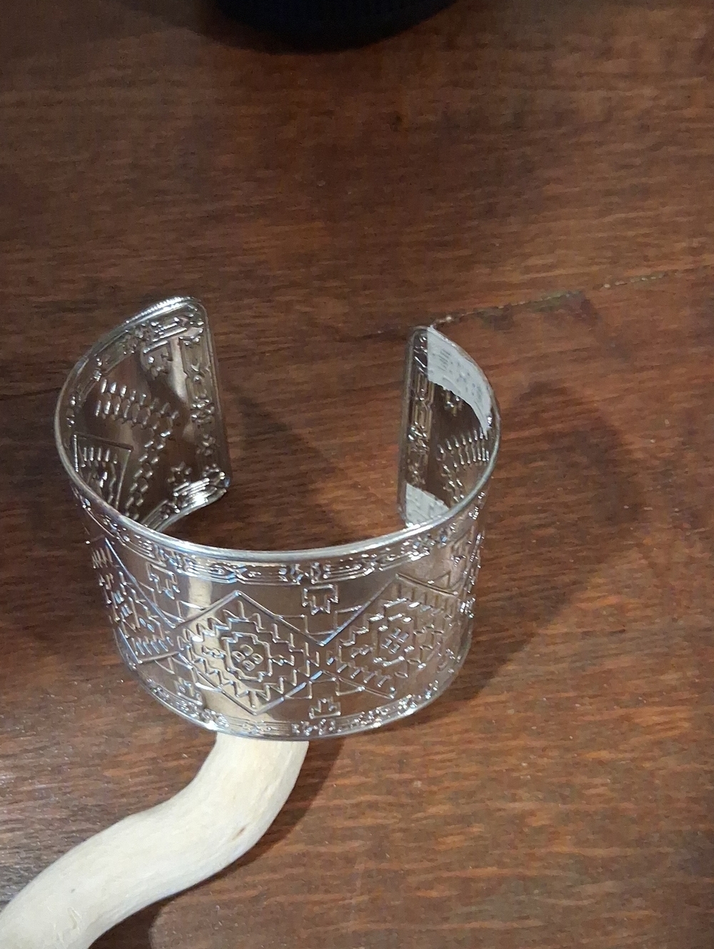 Silver Engraved Wide Cuff Bracelet - Silver